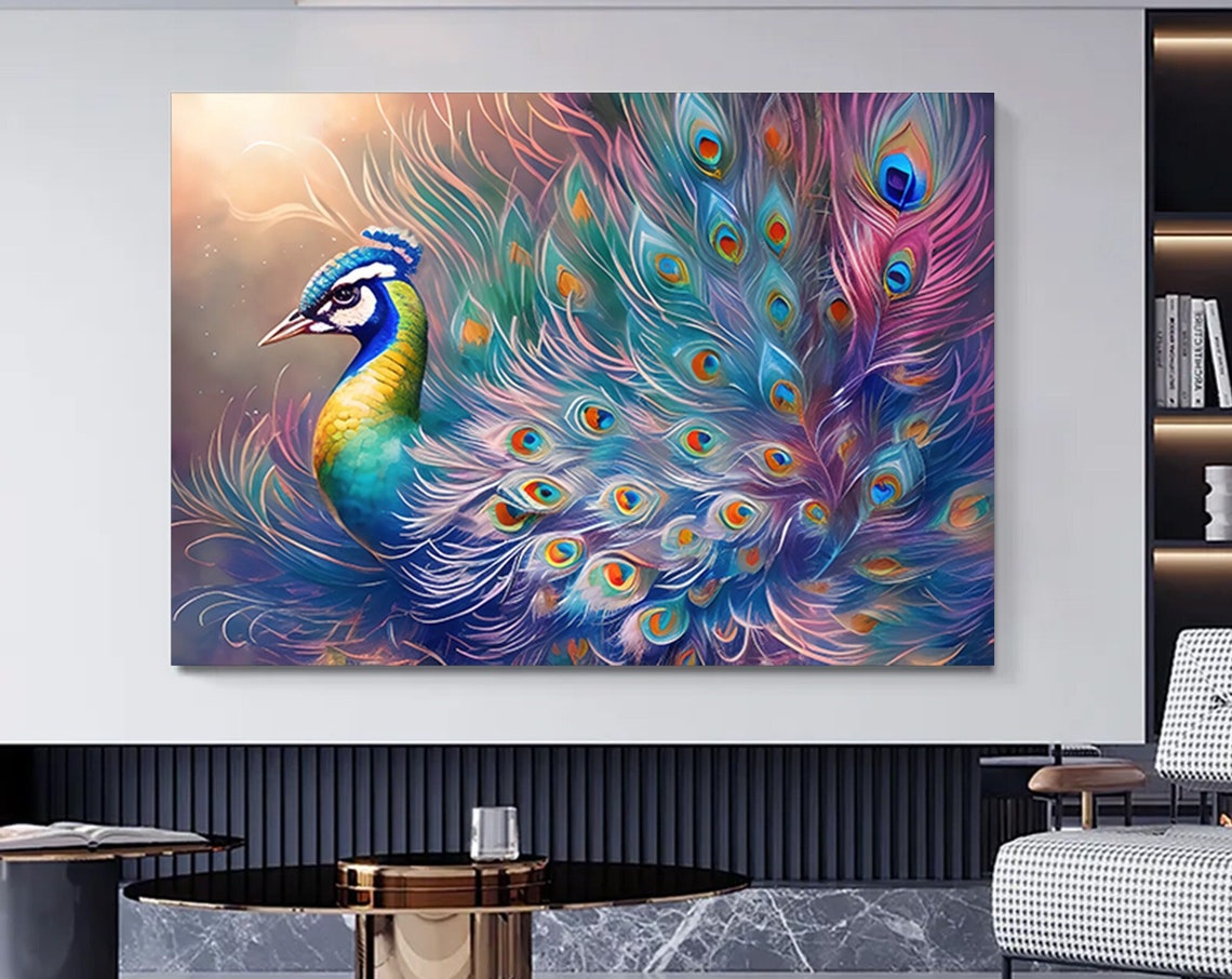 Majestic Peacock Feather Fan Pastel Dreamy Bird Display Poster