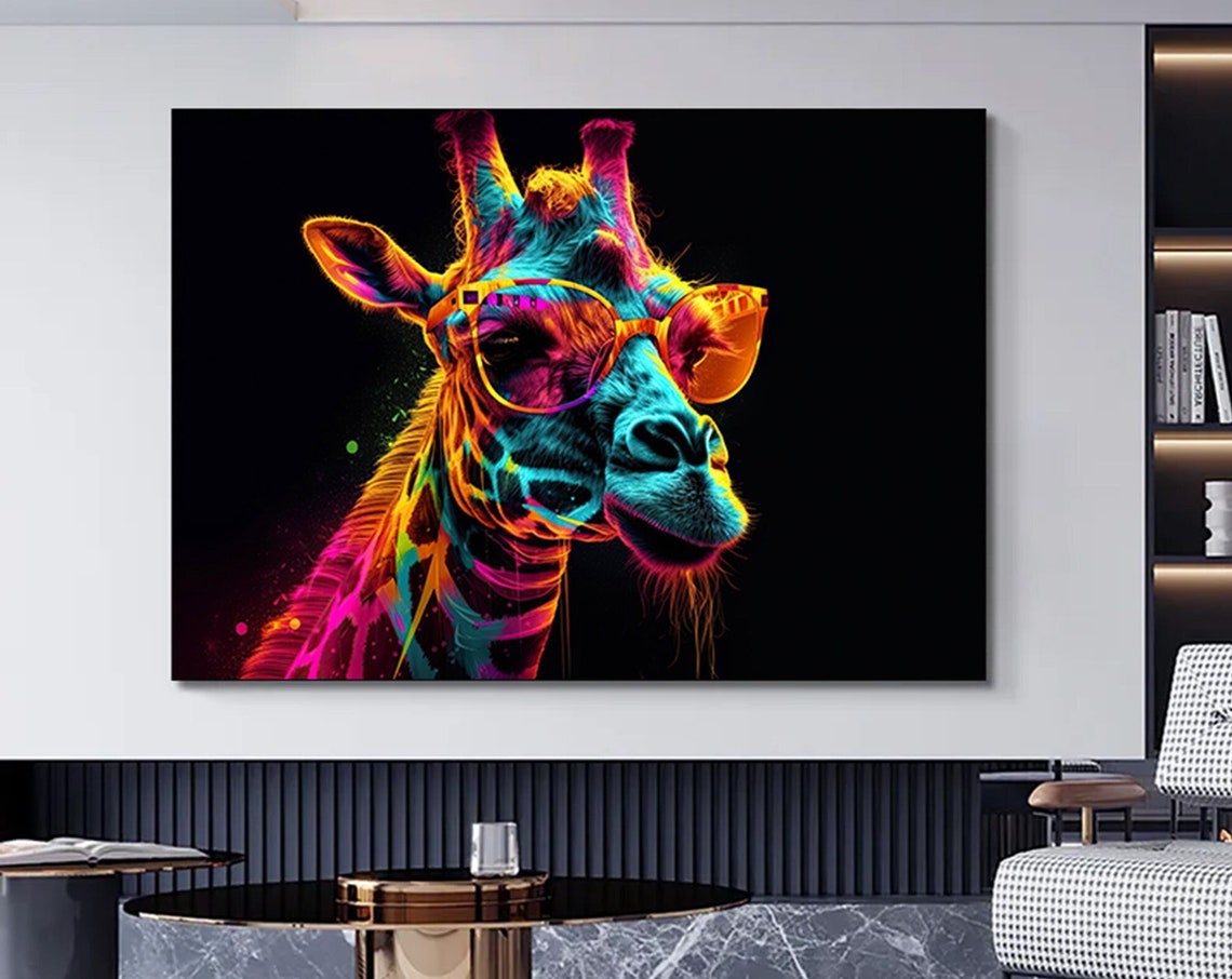 Giraffe Abstract Colorful Canvas Print Wall Art Ready To Hang Stretched Over A Frame