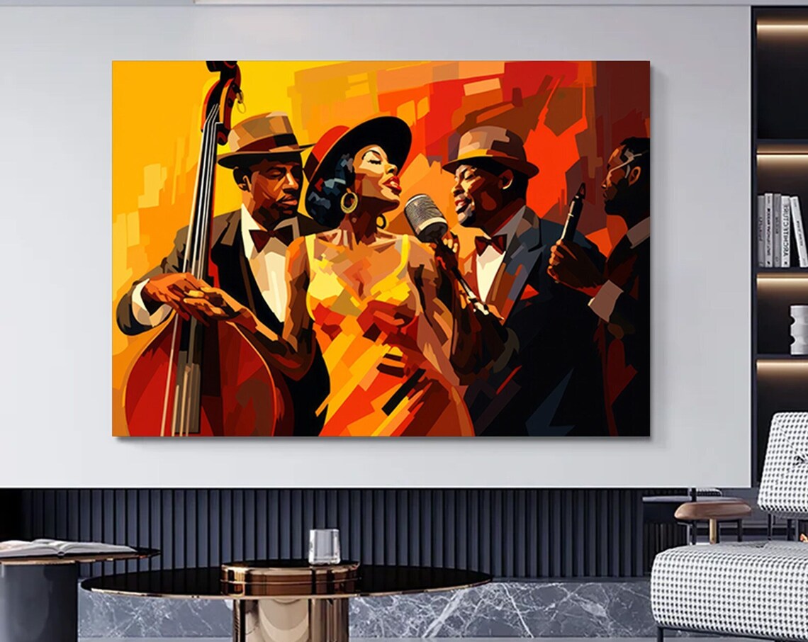 Vintage Jazz Band Singer Microphone Retro Club Scene Music Poster
