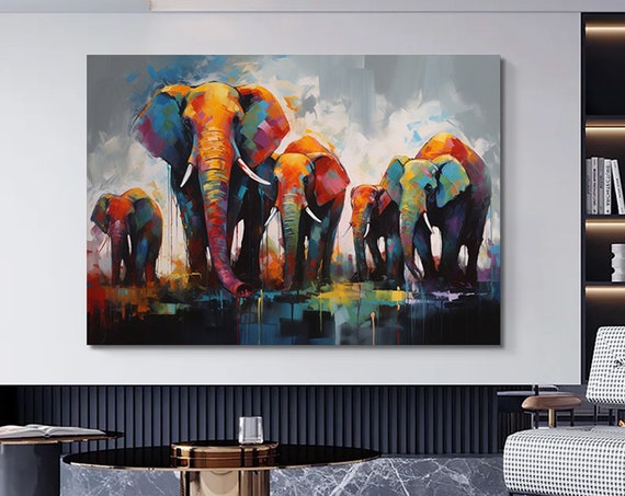 Elephants Family Canvas Painting Art Animals African Wall Decor Modern Print Herd Of Poster Hanging