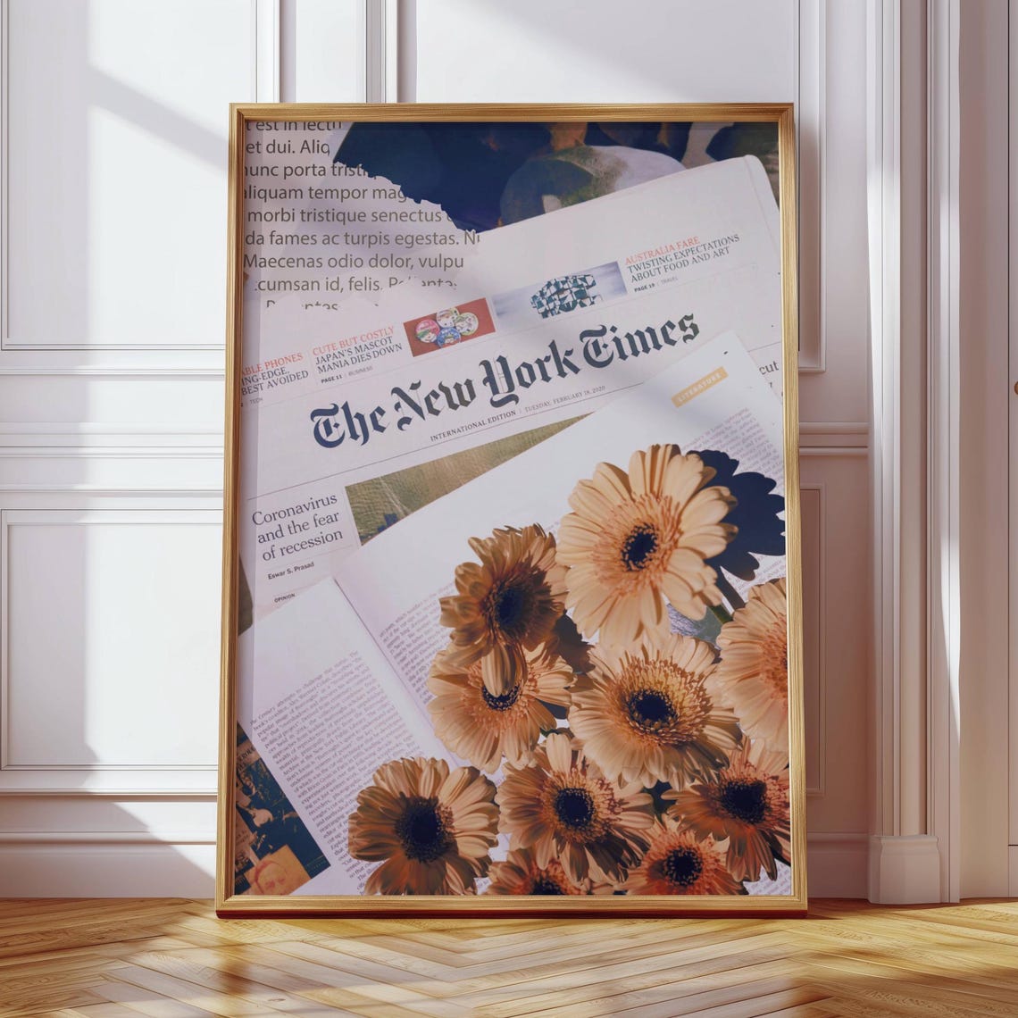 New York Times Newspaper And Gerbera Daisies Collage Art Poster