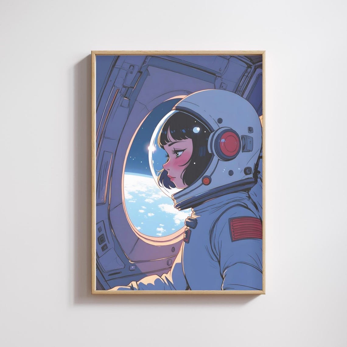 Anime Girl Astronaut Viewing Earth From Space Station Art Print