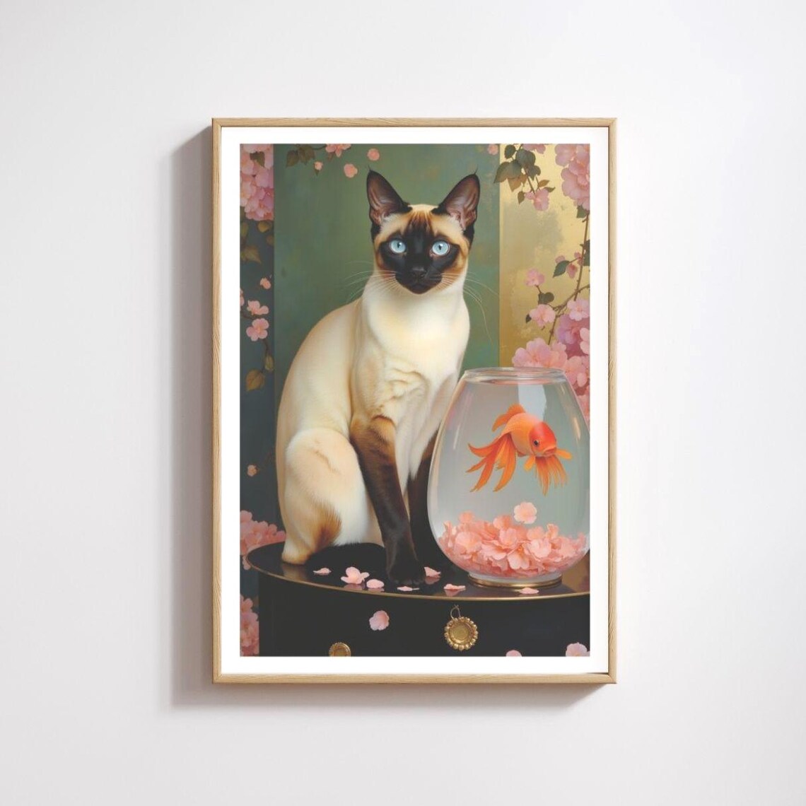Siamese Cat Art Print, Elegant Art Deco Decor