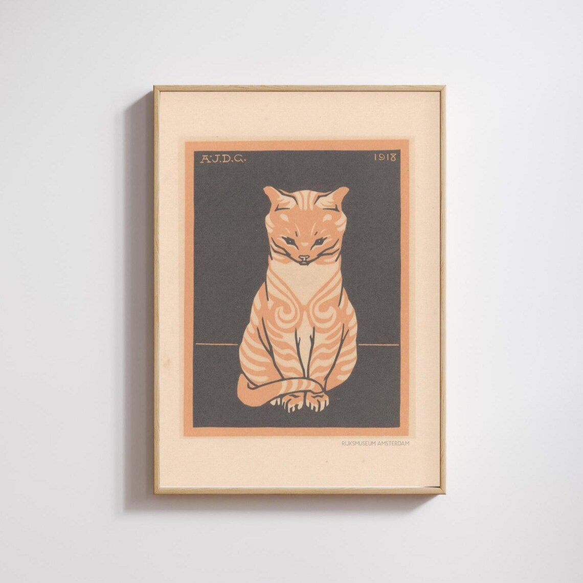 Sitting Cat Woodcut Print, Cat Portrait