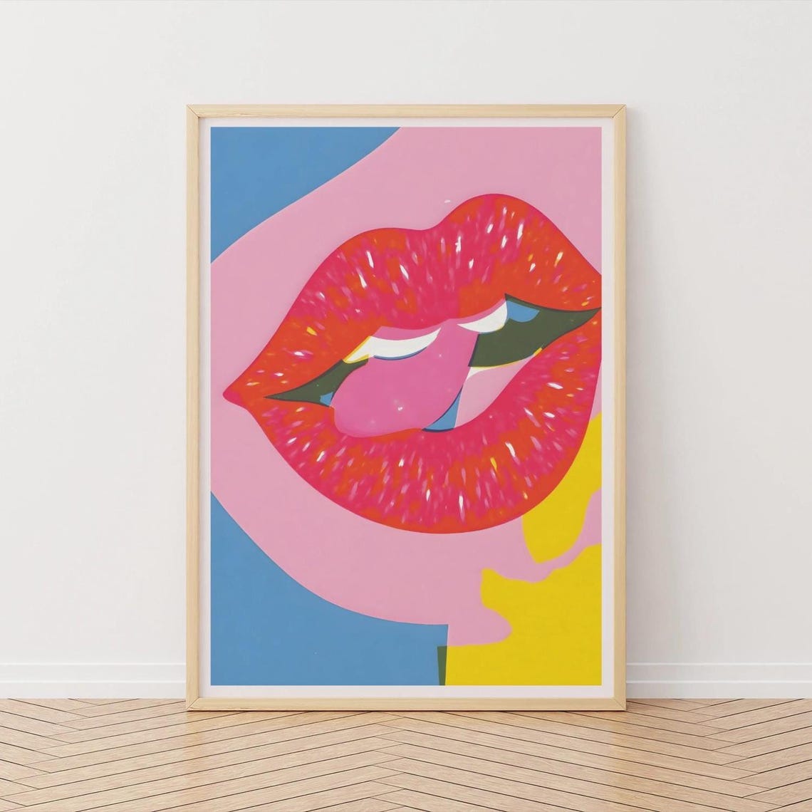 Retro Pop Art Pink Lips Tongue Out Bold Color Block Art Poster