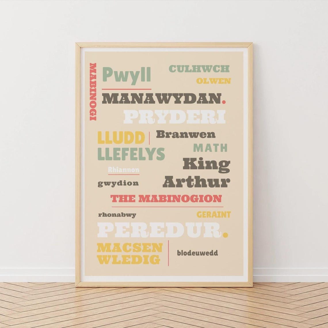 The Mabinogion Welsh Folklore Warm Cream Typography Art Print