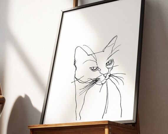 Sassy Cat Wall Art Print Minimalist Cat Line Drawing Poster Mid Century Modern Dcor Ugly Cute Bad Pet Portrait Gift Mom Owner