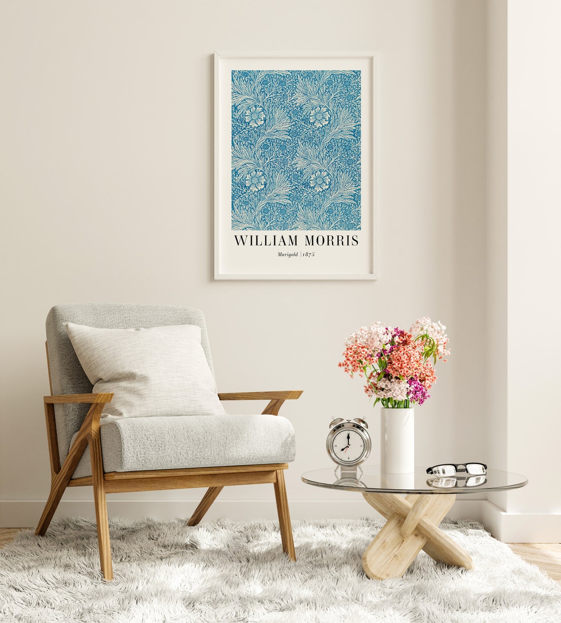 William Morris Marigold 1875 Blue Floral Pattern Art Deco Poster - Image 6