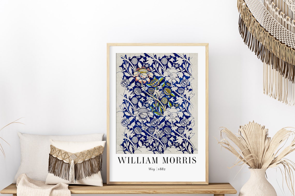 William Morris Wey 1882 Blue Floral Pattern Vintage Art Poster - Image 6