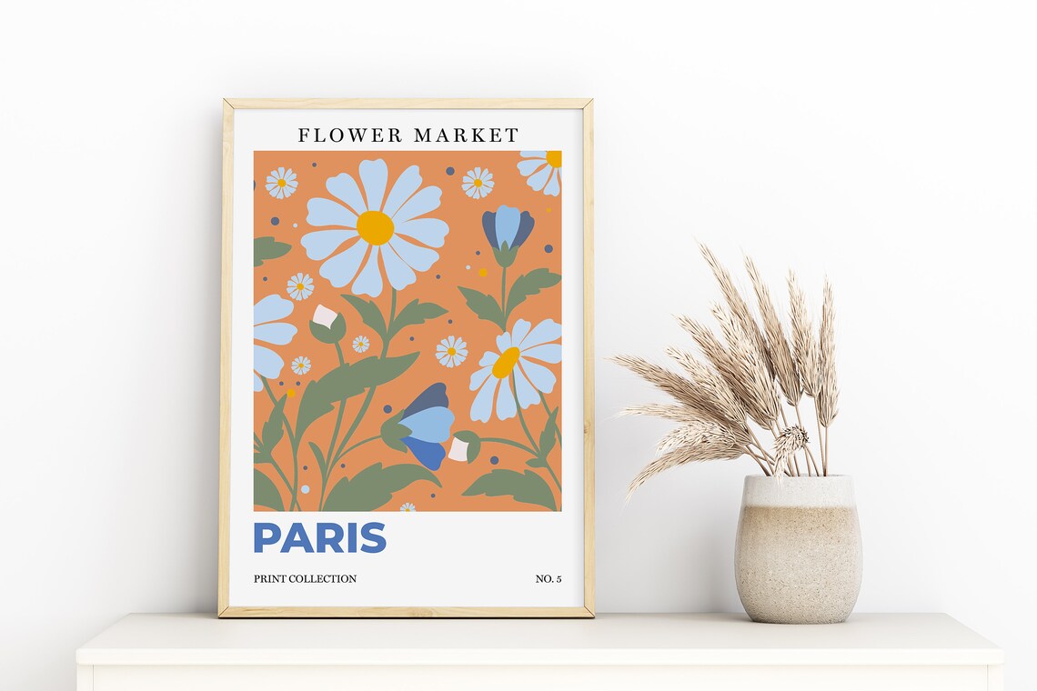 Paris Flower Market White Daisies Botanical Retro City Art Poster - Image 2