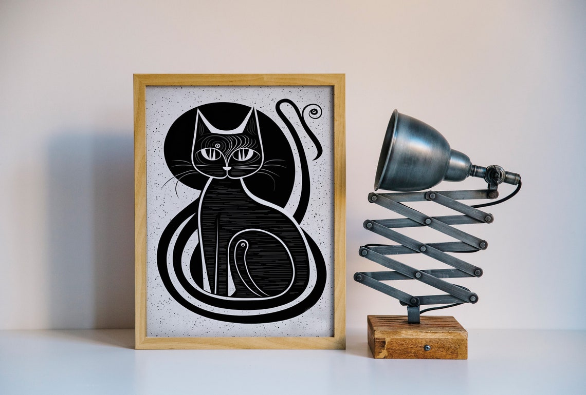 Black Cat Full Moon Elegant Deco Style Celestial Animal Art Poster - Image 2