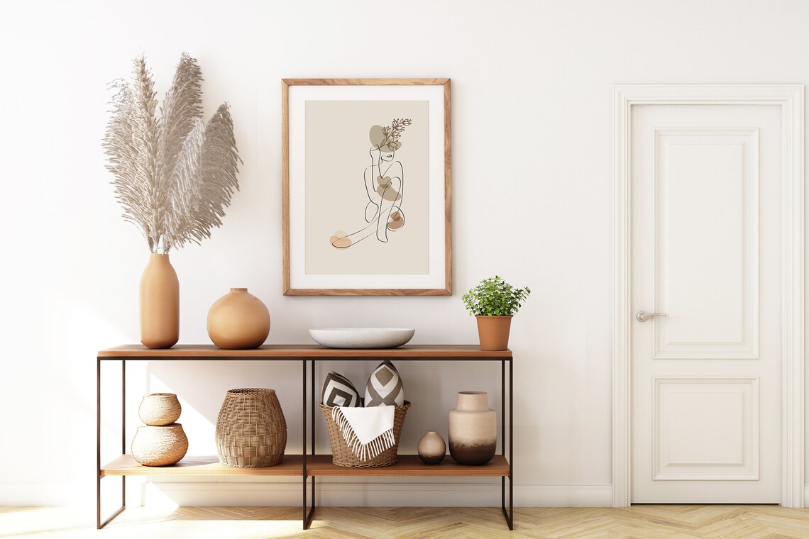 Minimalist Woman Line Art Floral Abstract Beige Elegant Poster - Image 7