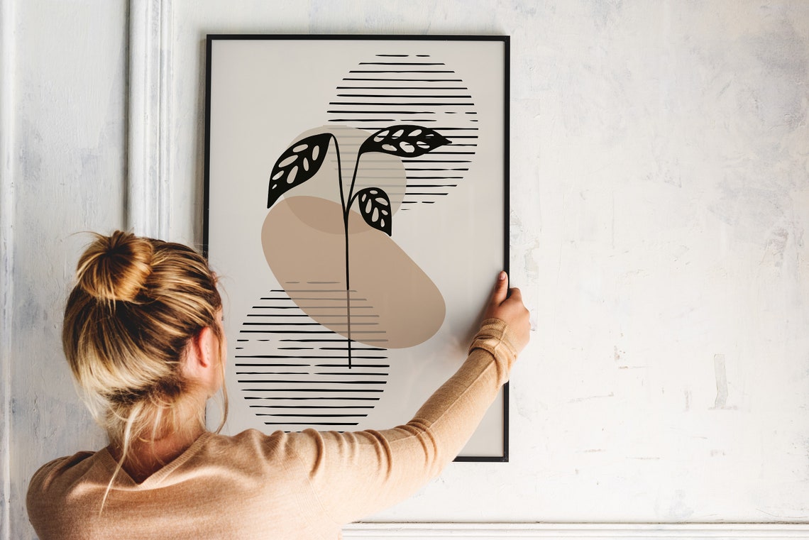 Abstract Botanical Black Leaf Tan Shapes Minimalist Wall Poster - Image 4