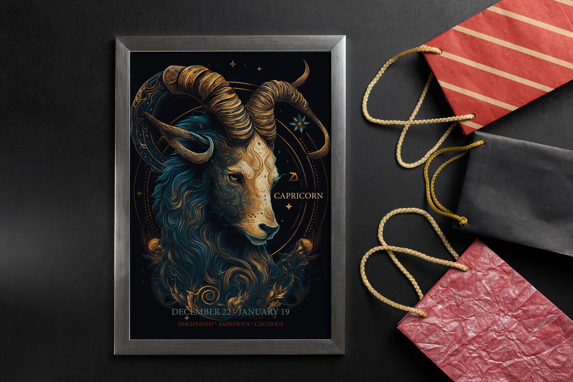 Capricorn Zodiac Goat Gold Celestial Astrology Star Sign Poster - Image 6