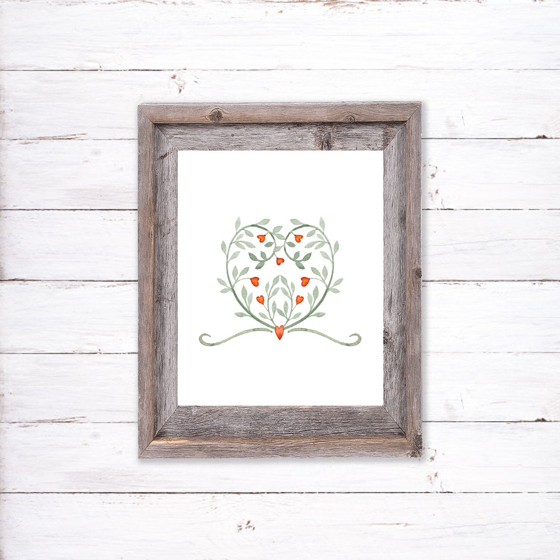 Heart Shaped Vine With Red Hearts Valentine Watercolor Poster - Image 3