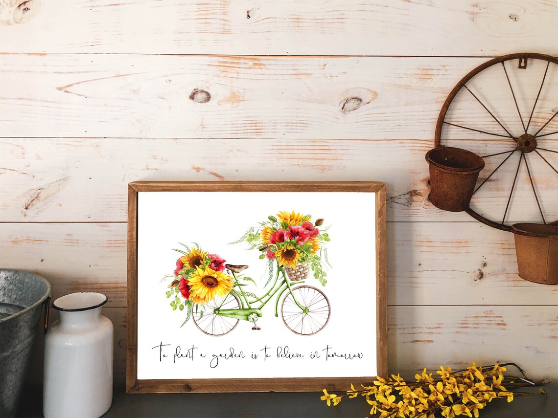 Plant a Garden Believe in Tomorrow Bicycle Sunflower Quote Wall Poster - Image 2