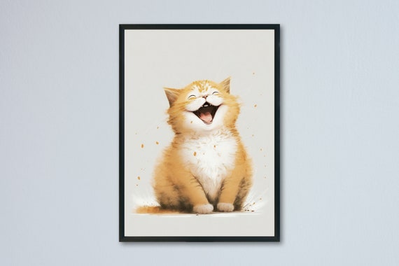 Positive Laughing Cat Wall Art Print Funny Printable Gift Wall Decor Happy Cat Print Printable Wall Art Instant