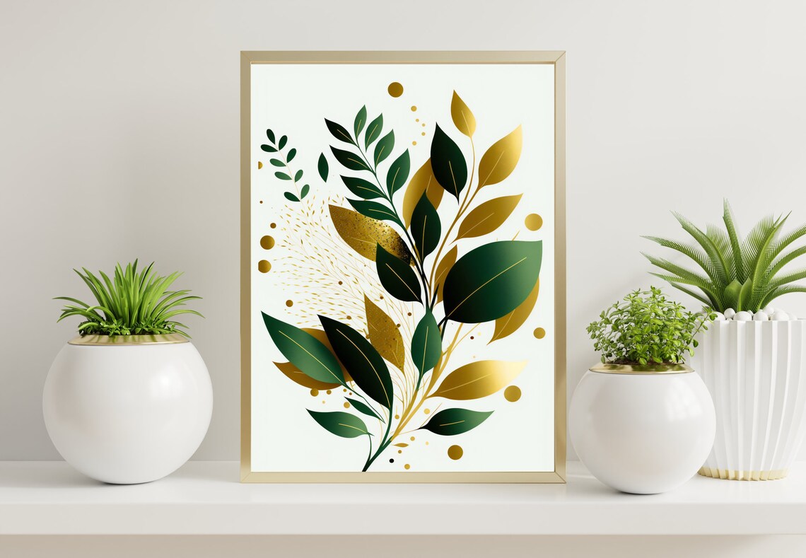 Gold Green Botanical Leaves Elegant Modern Neutral Home Poster - Image 3
