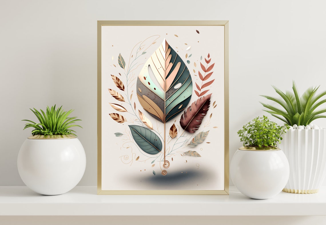 Metallic Feather Art Deco Central Plume Neutral Glam Art Poster - Image 4