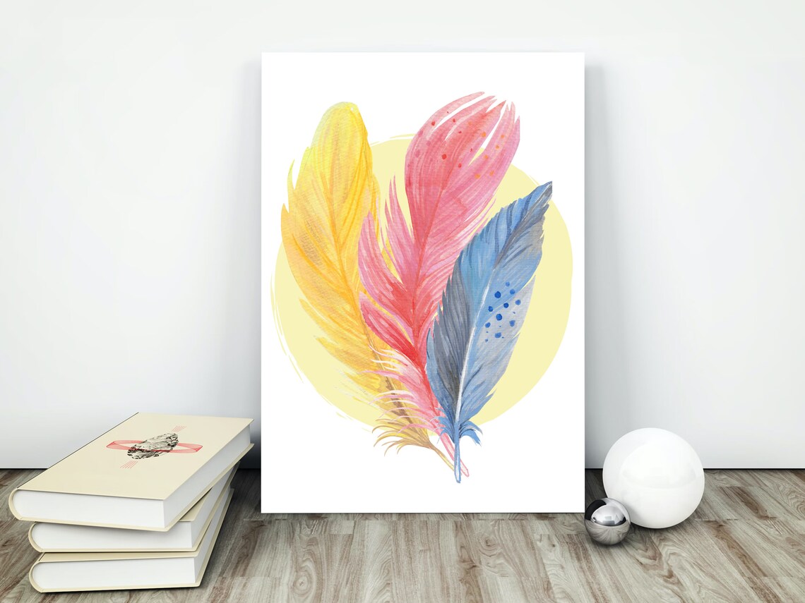Feathers Positive Neutral Wall Art, Art Print