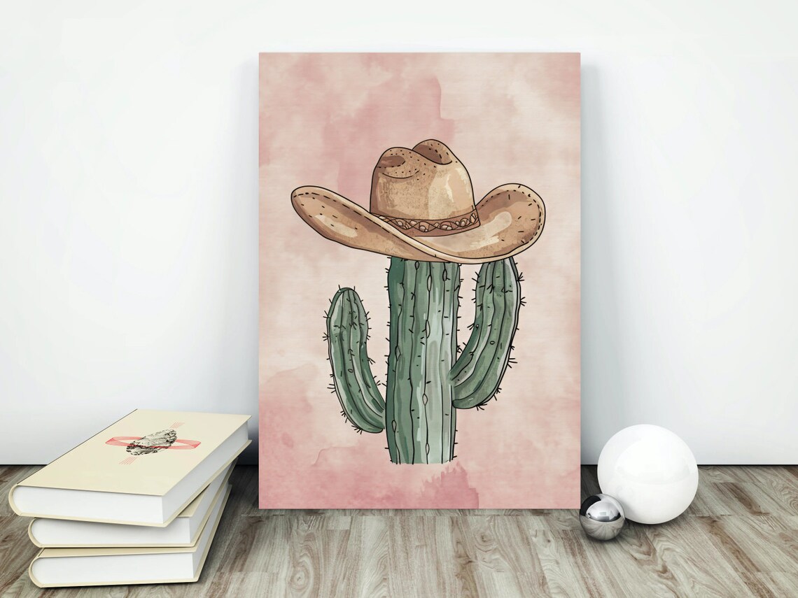 Cactus Wearing Cowboy Hat Pink Western Boho Desert Decor Poster - Image 4