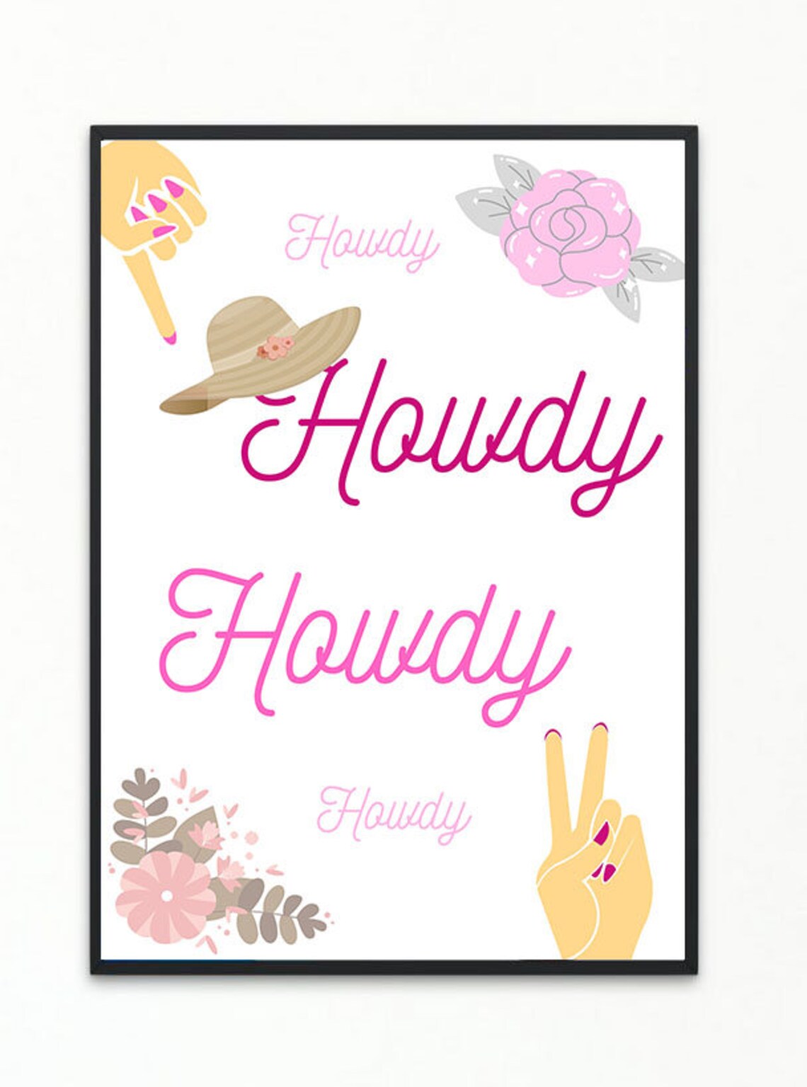 Howdy Pink Western Greeting With Cowboy Hat Decor Art Poster - Image 3