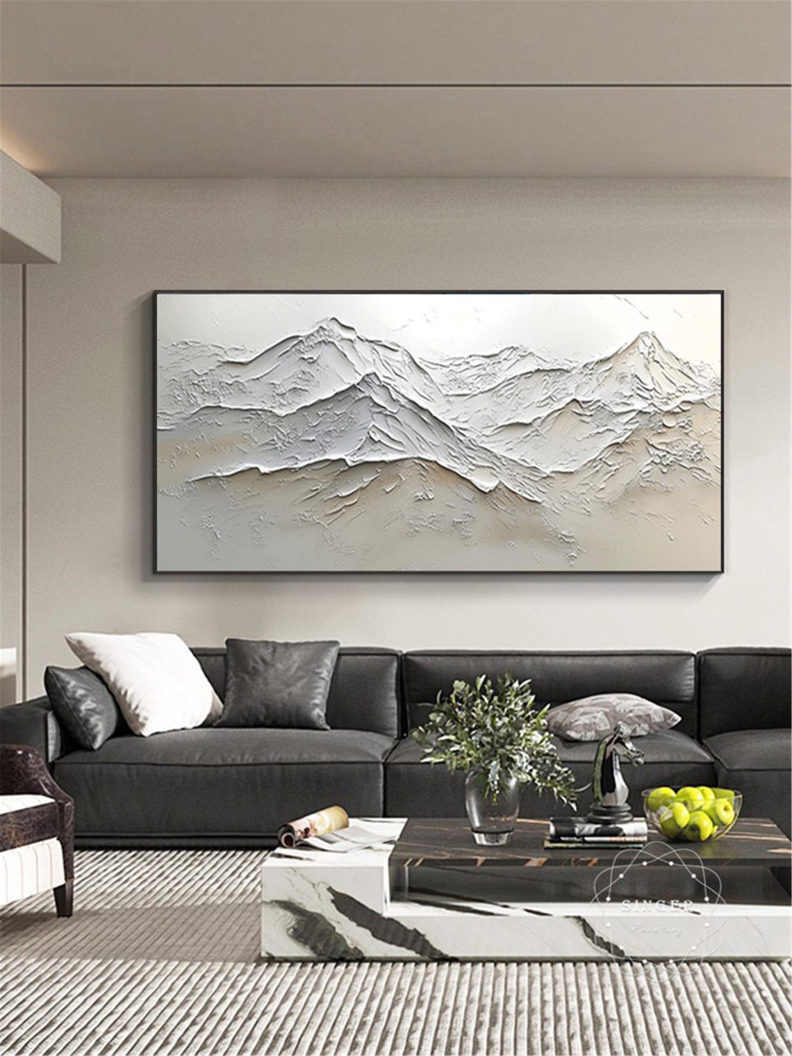 White Snow Mountain Range 3D Textured Minimalist Panoramic Poster - Image 4