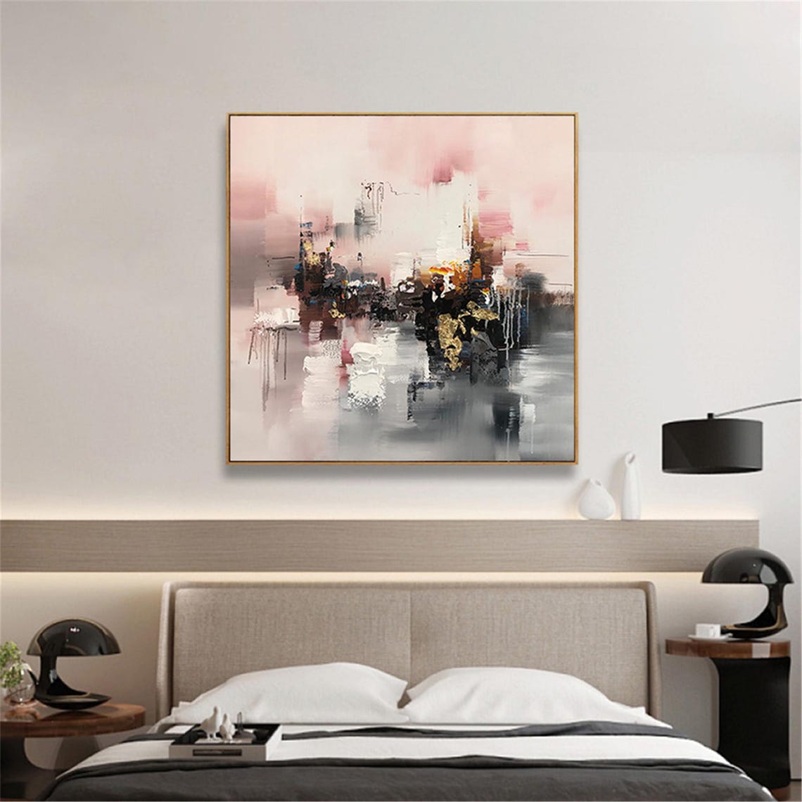 Blush Pink Gray Gold Abstract Reflections Modern Wall Art Poster - Image 3