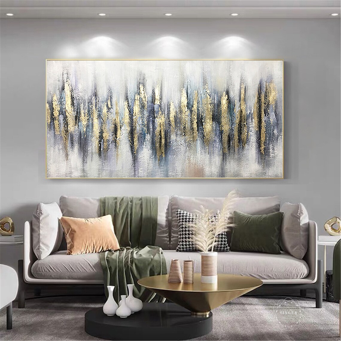 Gold Leaf Abstract Painting, Living Room Wall Decor - Image 4