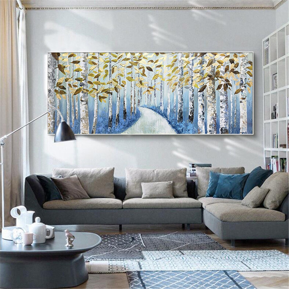 Gold Leaf Tree Abstract Art Print, Blue Acrylic - Image 4