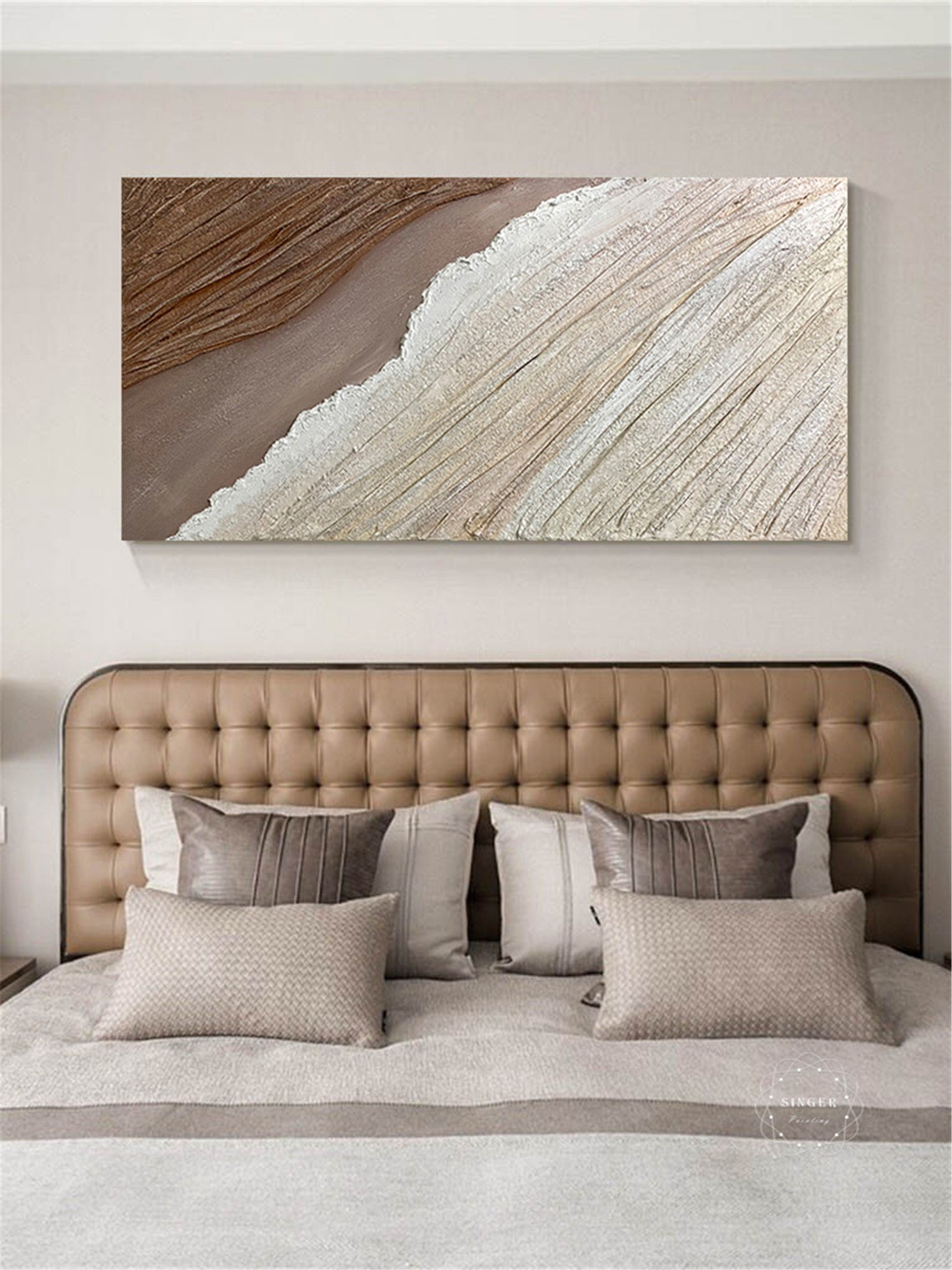 Abstract Beach Sand Waves 3D Textured Painting Brown Cream Wall Art - Image 2