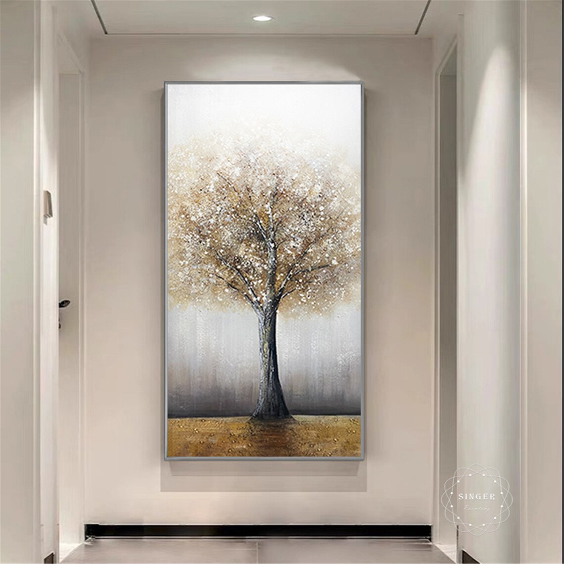 Abstract Tree Art Print, Gray Acrylic Texture, Gold - Image 4