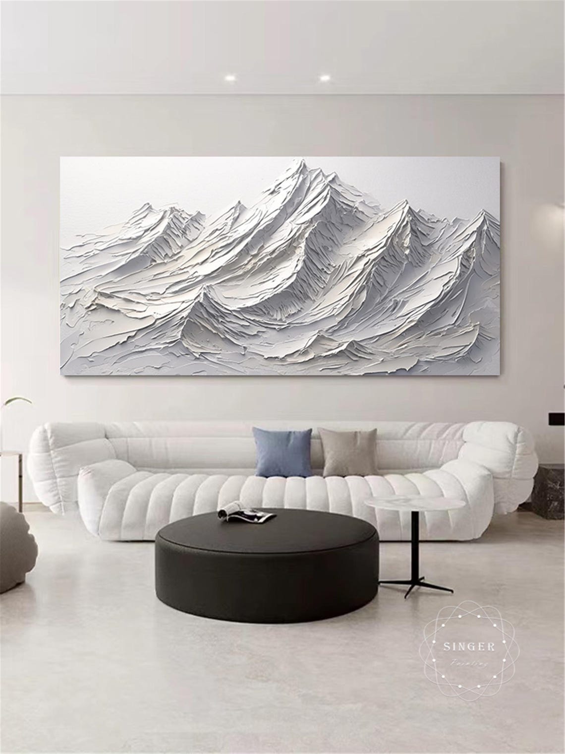 Snow Capped White Peaks 3D Textured Panoramic Mountain Painting Print - Image 5