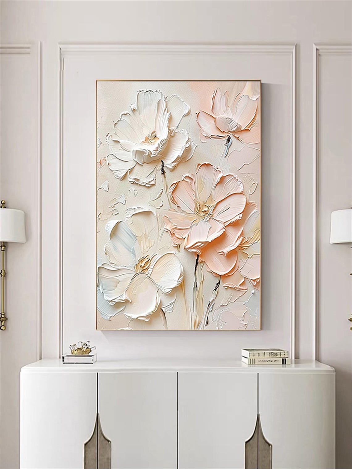 Oversized White Peach Blossom 3D Textured Floral Painting Poster - Image 2