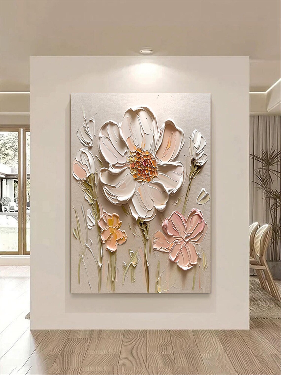 Delicate Pink White Cosmos Blossom 3D Textured Floral Painting Poster - Image 5