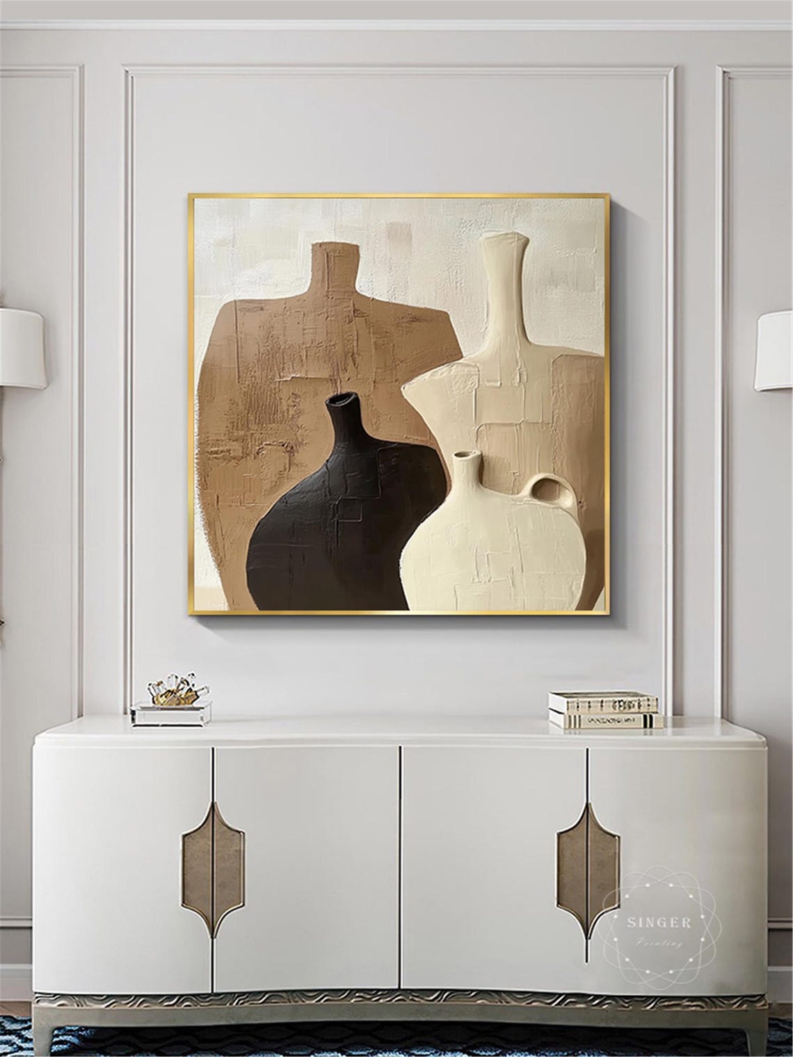 Abstract Beige Vase Silhouettes Textured Plaster Wabi Sabi Art Poster - Image 4
