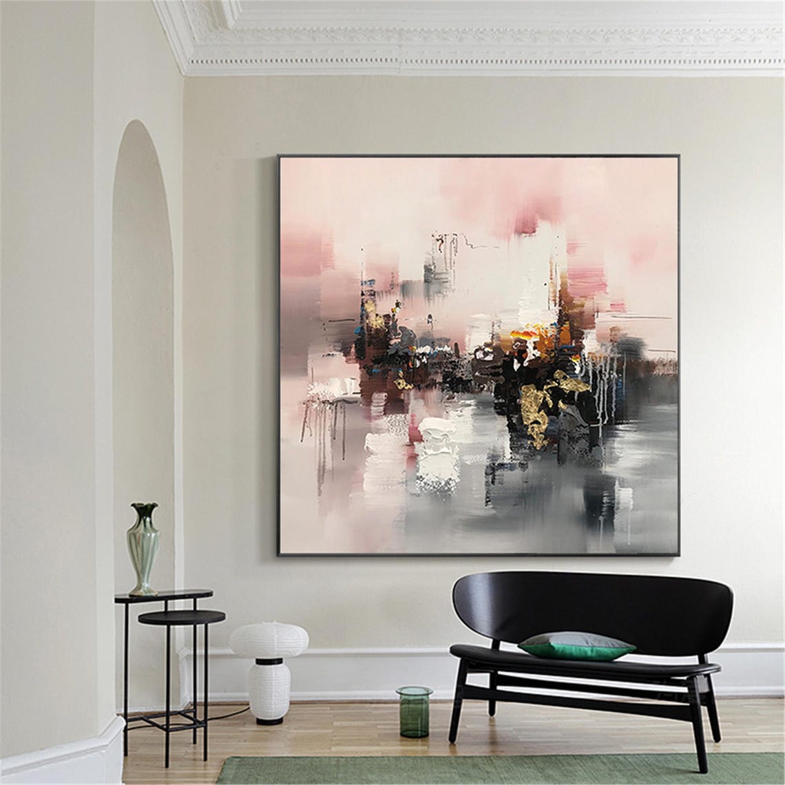 Blush Pink Gray Gold Abstract Reflections Modern Wall Art Poster - Image 4