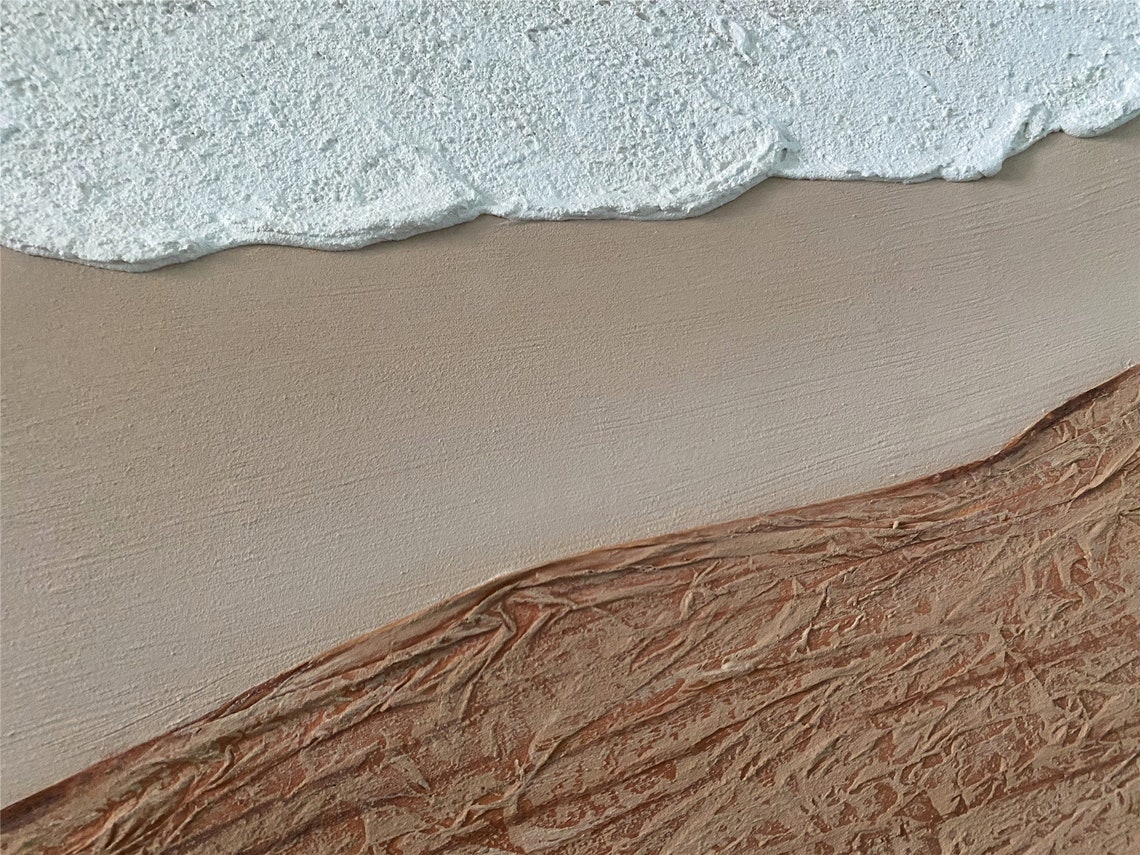 Beige Grey Sea Waves Sandy Shore Textured Panoramic Beach Wall Art - Image 5
