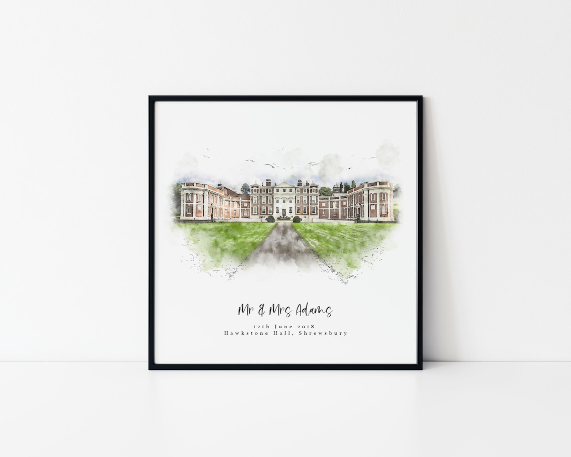 Bespoke Wedding Venue Watercolour Sketch Art Print