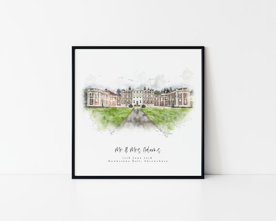 Bespoke Wedding Venue Watercolour Sketch Art Print