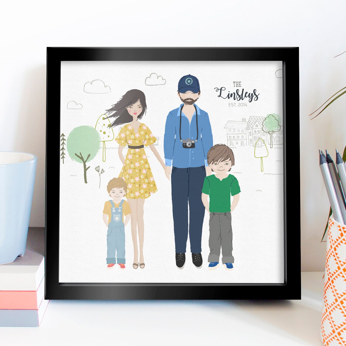Custom Family Portrait Illustration, Mothers Day Gift