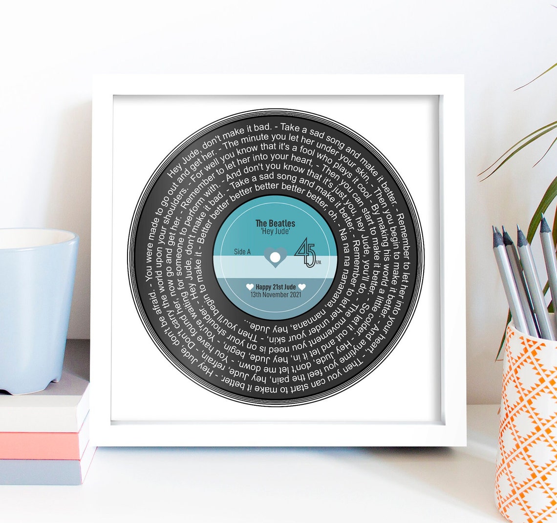 The Beatles Hey Jude Song Lyrics Vinyl Record Artwork Poster