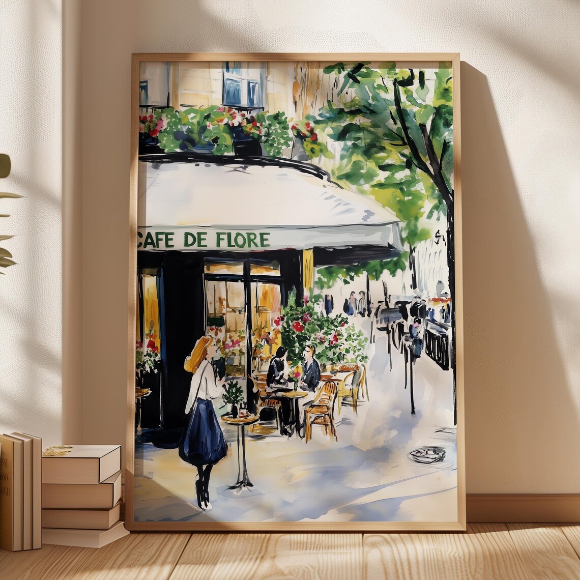 Cafe De Flores Paris, Parisian Evening Travel Poster
