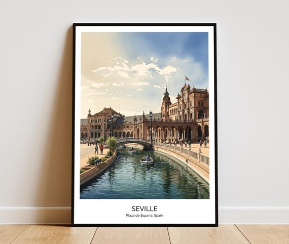 Seville Spain Travel Poster Plaza De Espana Watercolor Print Art Home Office