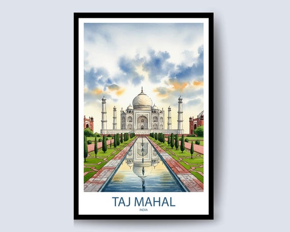 Taj Mahal Travel Print Art India Poster South Asia Artwork Illustration Watercolor