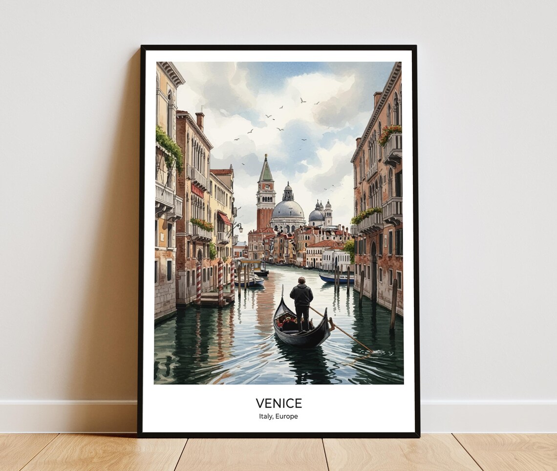 Venice Italy Gondola Grand Canal Watercolor Travel Art Poster
