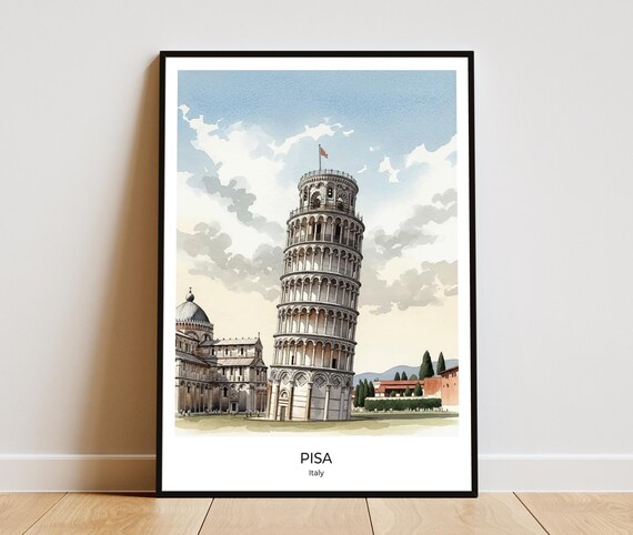 Leaning Tower of Pisa Italy Watercolor Landmark Travel Poster