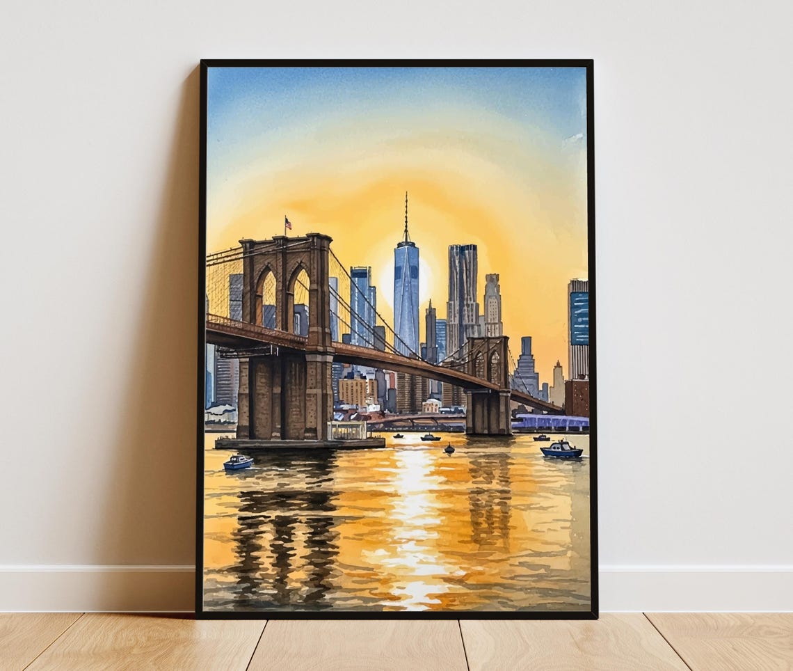 Brooklyn Bridge Watercolor Print Nyc Skyline Art