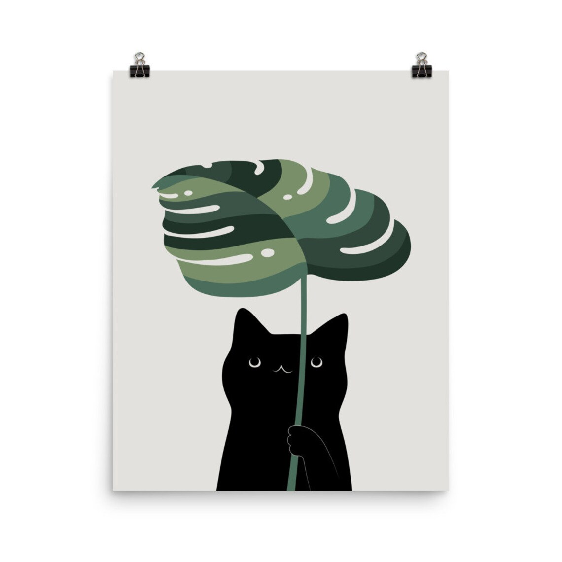 Cat And Plant Art Print, Pet and Houseplant