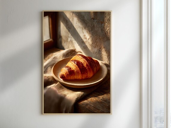 Golden Sunlit Fresh Warm Croissant Bakery Photography Poster